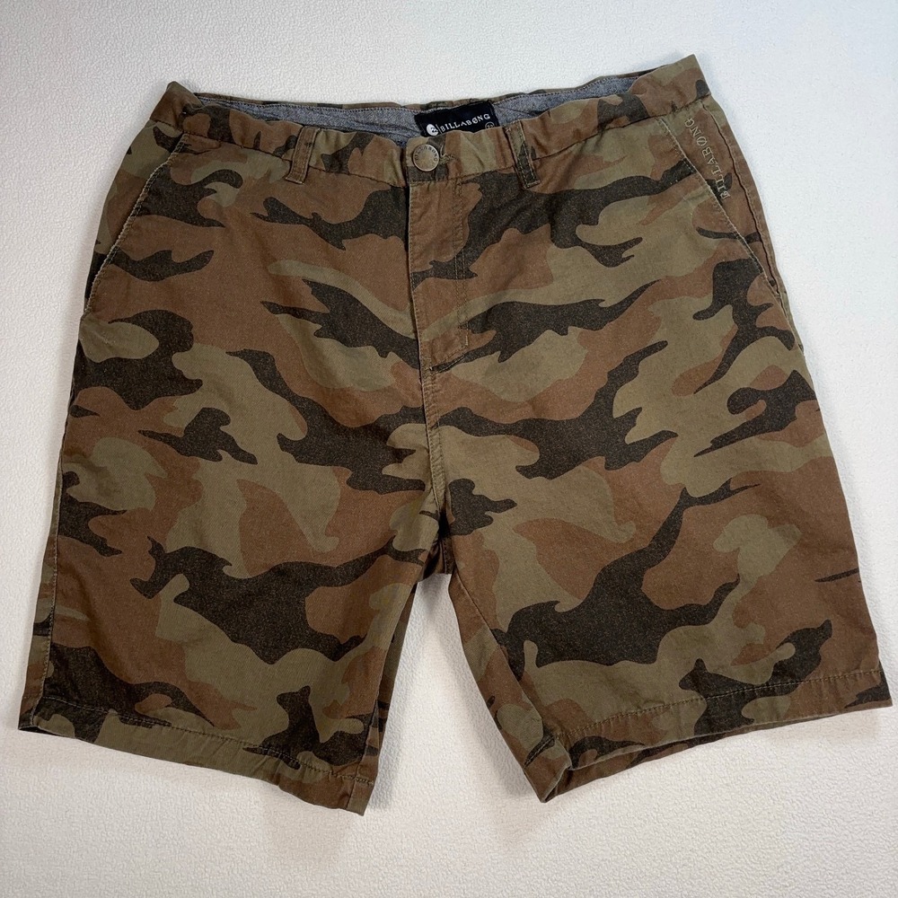 Billabong 8" New Order Walk Shorts Mens 32 (fits 34) Green Camo 100% Cotton Work